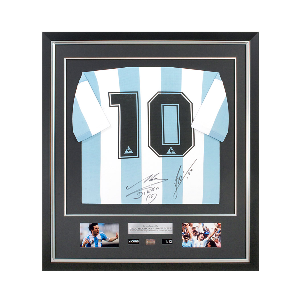 Diego Maradona and Leo Messi Dual Signed Argentina shirt