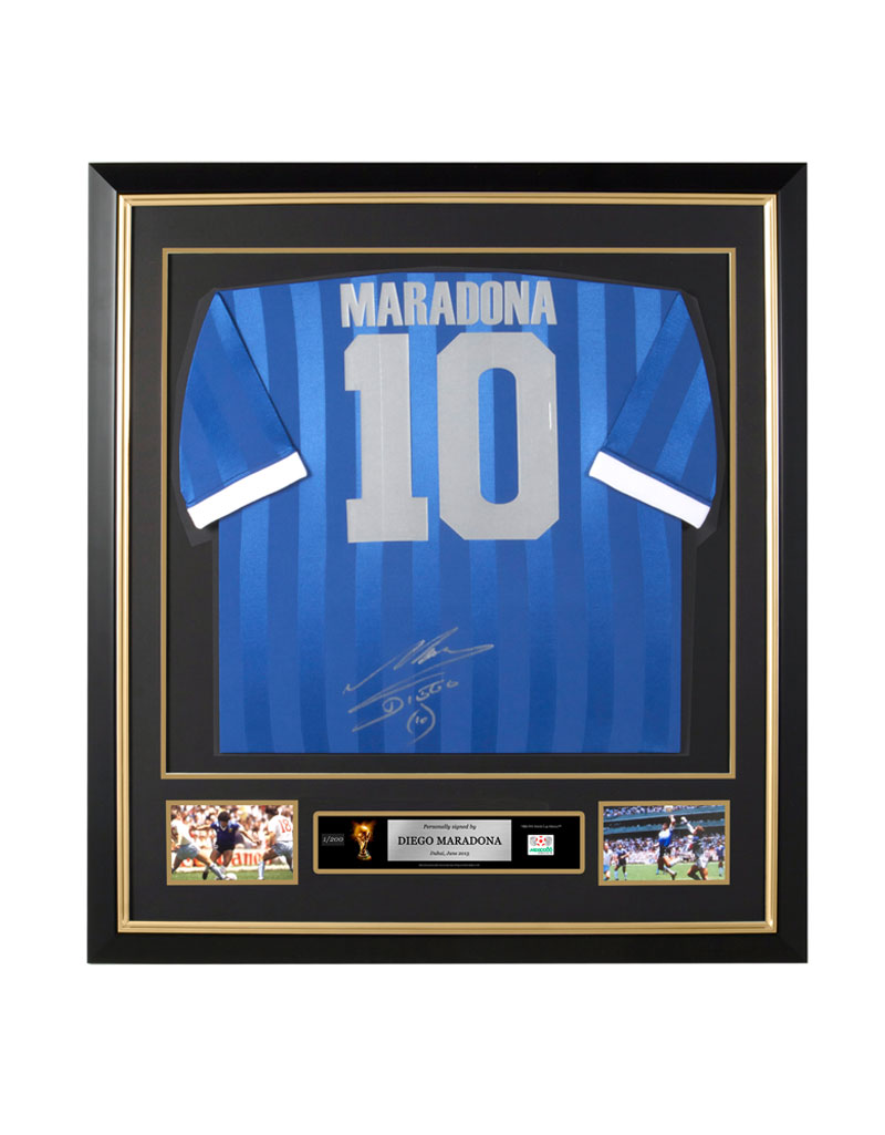 Official FIFA World Cup Diego Maradona Signed and Framed Argentina Away Shirt