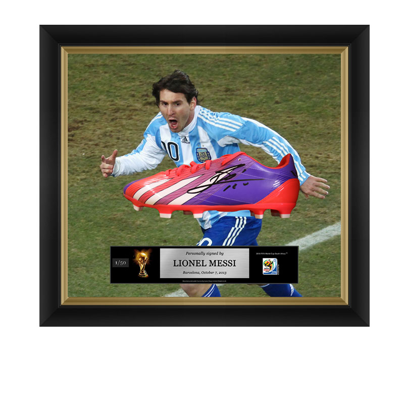Official FIFA World Cup Leo Messi Signed and Framed Argentina Boot