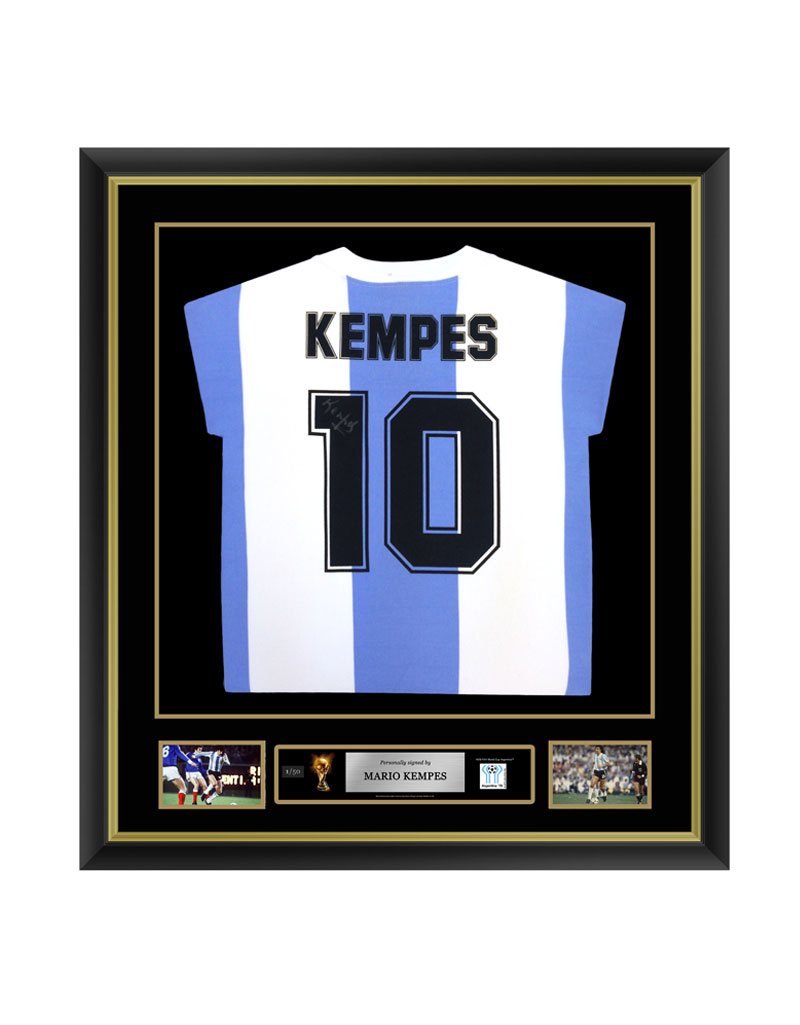 Official FIFA World Cup Mario Kempes Signed and Framed Argentina Shirt