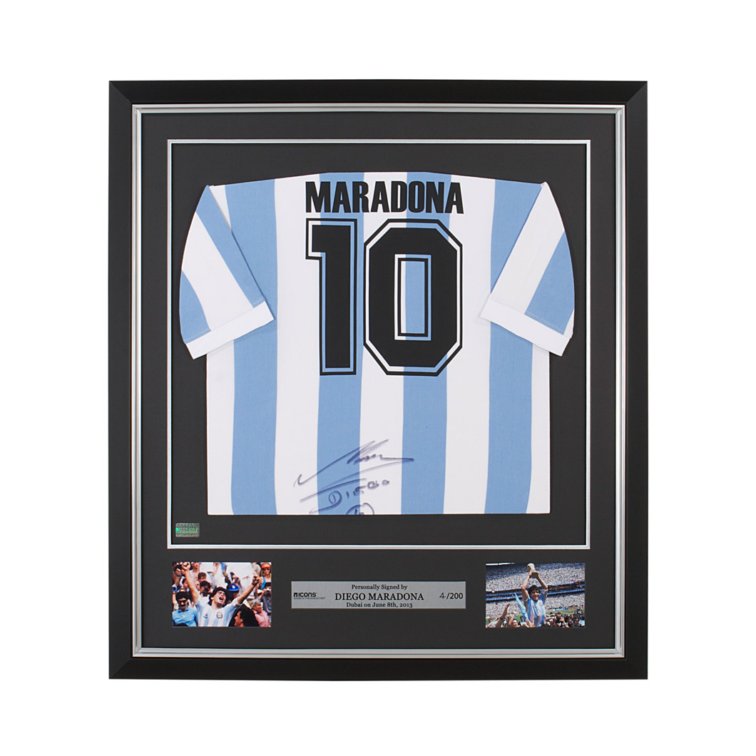 Premium Pre-framed Diego Maradona Back Signed Argentina 1986 Toffs Shirt