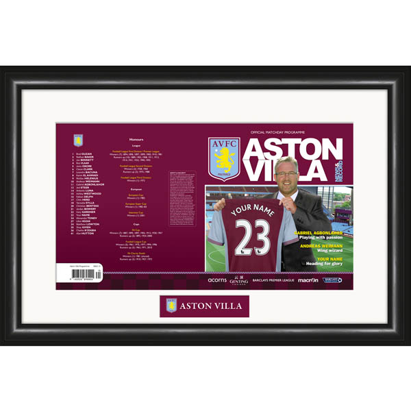 Aston Villa - Personalised Match Day Programme - Framed