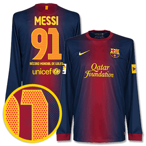 12-13 Barcelona Home L/S Messi 91 Record Mundial De Goles Special Edition Shirt