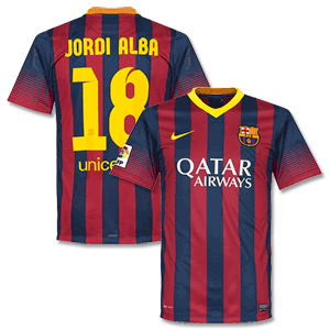 Barcelona Home Shirt 2013 2014 + Jordi Alba 18