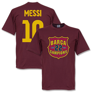 Barcelona Messi 10 Champions Crest T-Shirt - Claret
