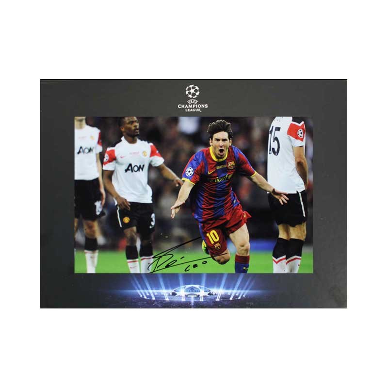 Official UEFA Champions League Leo Messi Signed Barcelona Photo in deluxe packaging: 2011 Final Goal