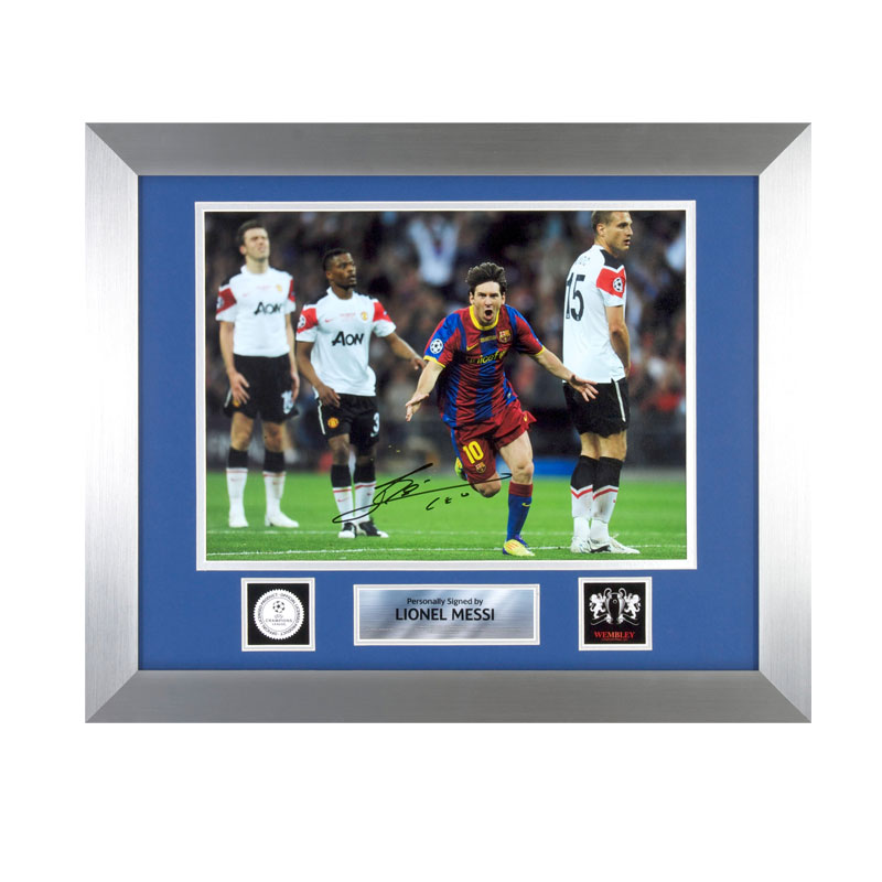 Official UEFA Champions League Leo Messi Signed and Framed Barcelona Photo: 2011 Final Goal