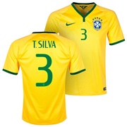 Brazil Home Shirt 2013/15 - Kids Yellow with T. Silva 3 printing