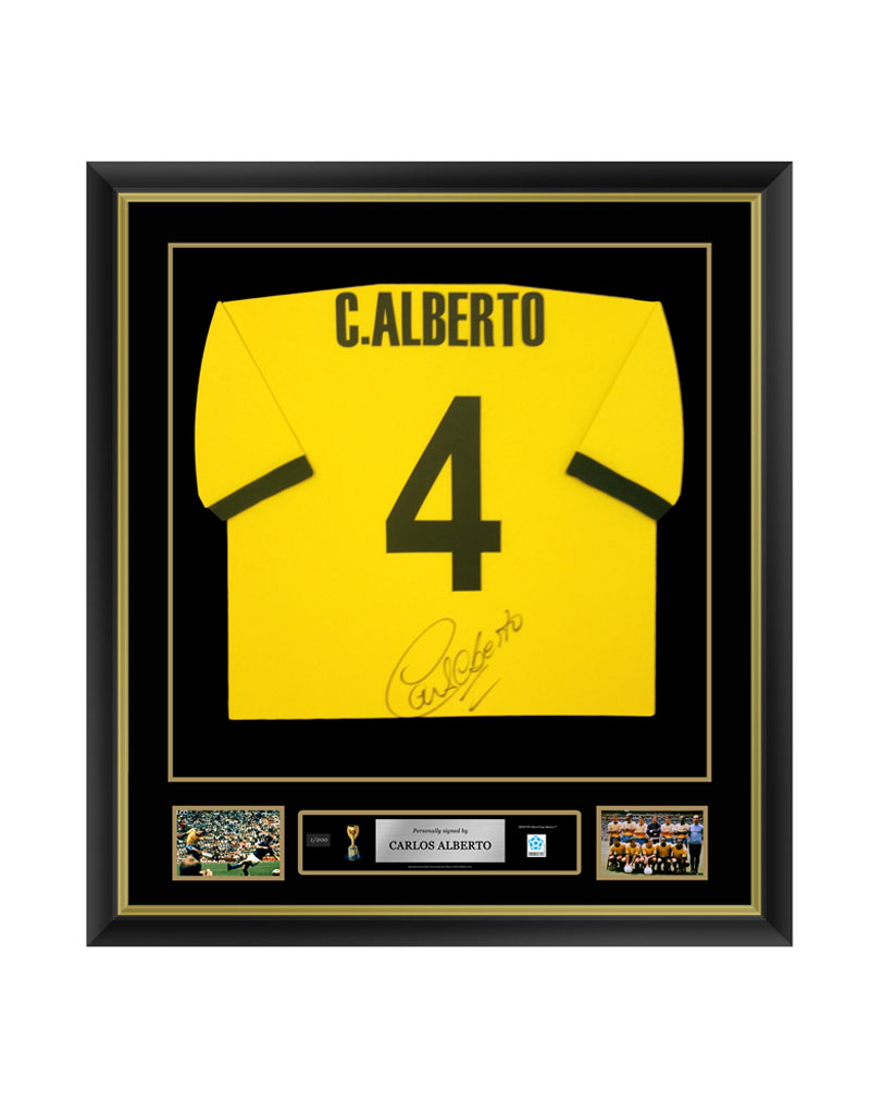 Official FIFA World Cup Carlos Alberto Signed and Framed Brazil Shirt