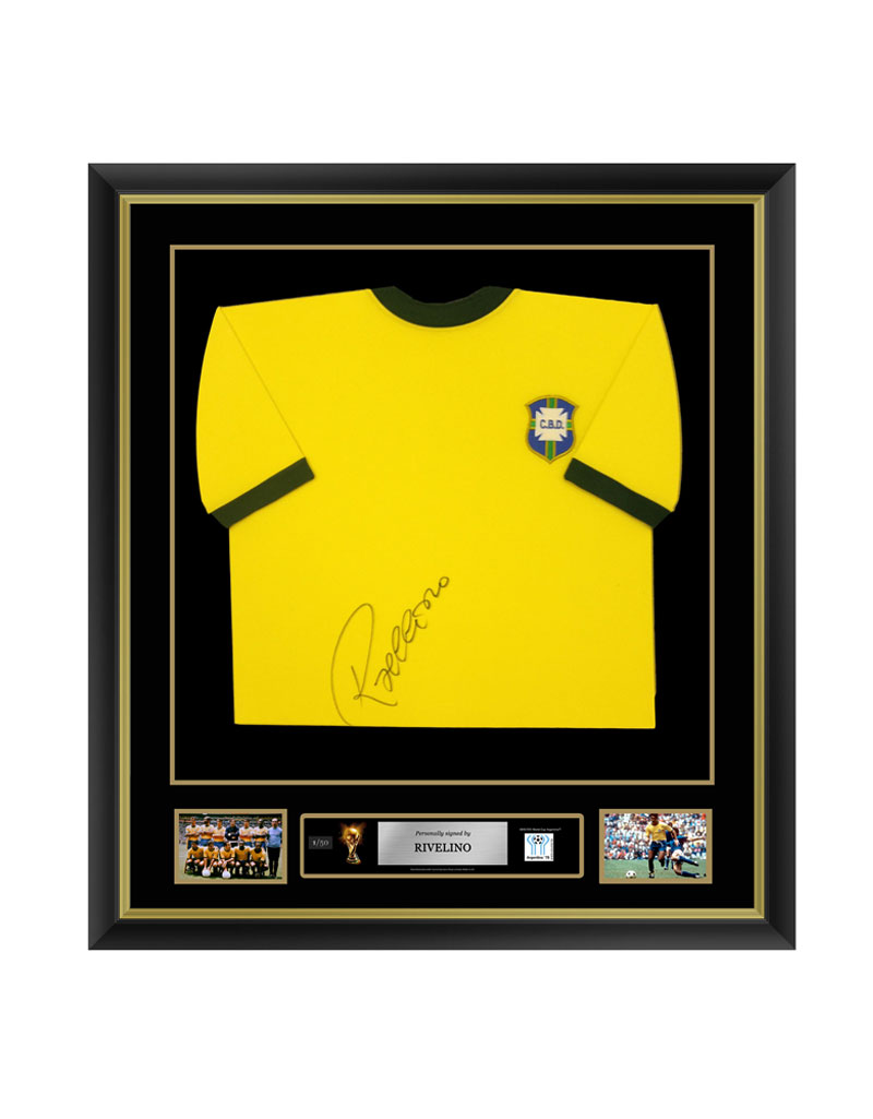 Official FIFA World Cup Rivelino Signed and Framed Brazil Shirt
