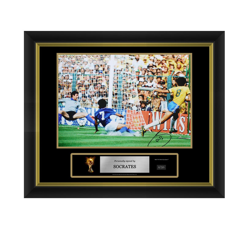 Official FIFA World Cup Socrates Signed and Framed Brazil Photo
