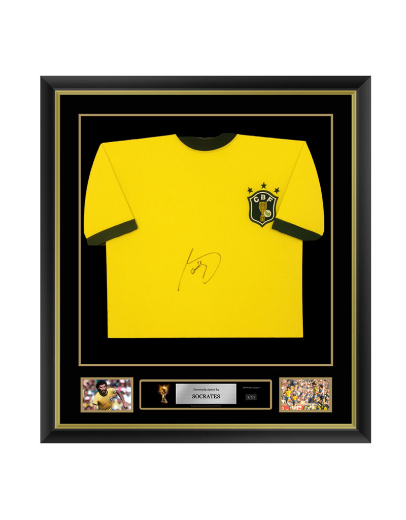 Official FIFA World Cup Socrates Signed and Framed Brazil Shirt