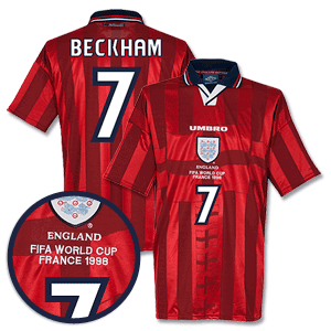 97-99 England Away Players Shirt + FIFA 98 Emb. + Beckham 7