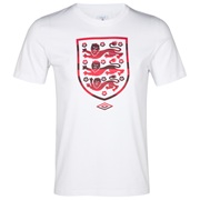 England Umbro Stripe Crest Fill T-Shirt - White/Vermillion