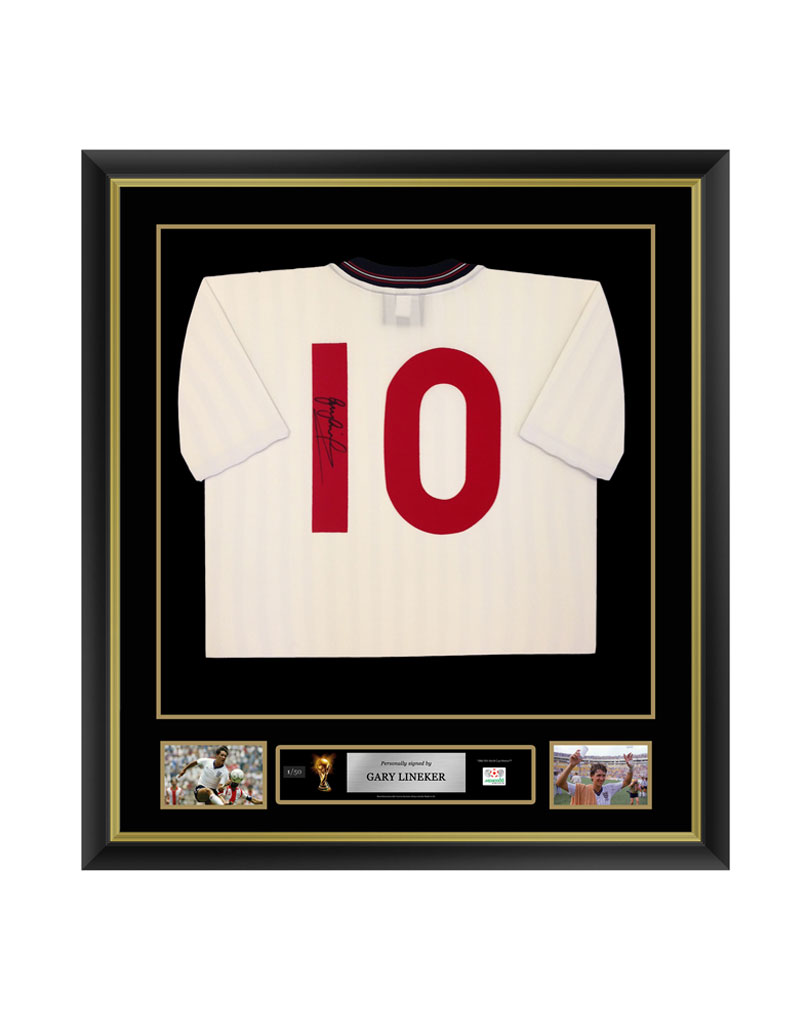 Official FIFA World Cup Gary Lineker Signed and Framed England Shirt