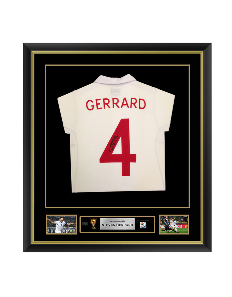 Official FIFA World Cup Steven Gerrard Signed and Framed England Shirt