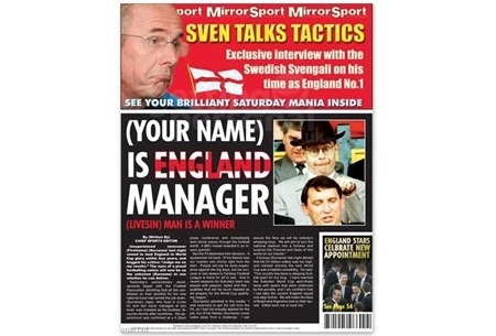 Personalised 'Daily Mirror' Spoof Newspaper Article - England Manager