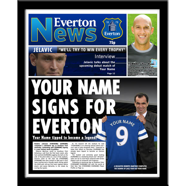 Everton - Personalised Framed Newspaper