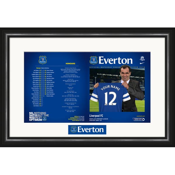 Everton - Personalised Match Day Programme - Framed