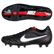 Nike Tiempo Flight Firm Ground Football Boots - Black/White/Challenge Red