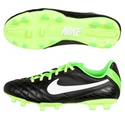 Nike Tiempo Natural IV Ltr Firm Ground Football Boots - Black/White/Electric Green - Kids