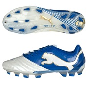 Puma PowerCat 1.12 Firm Ground Football Boots - White/Puma Royal/Team Gold
