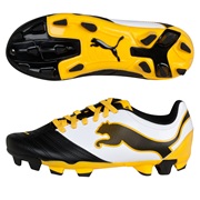 Puma PowerCat 4.12 Firm Ground Football Boots - Black/White/Team Yellow - Kids