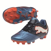 Puma PowerCat 4.12 Firm Ground Football Boots - Metallic Blue/Black Iris/White/Orange.Com - Kids
