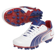 Puma Powercat V6.11 Firm Ground Football Boots -Kids - White-Limoges-Ribbon Red