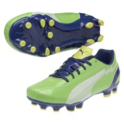 Puma evoSPEED 5 Firm Ground Football Boots - Jasmine Green/White/Monaco Blue/Fluo Yellow - Kids
