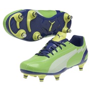 Puma evoSPEED 5 Soft Ground Football Boots - Jasmine Green/White/Monaco Blue/Fluo Yellow - Kids
