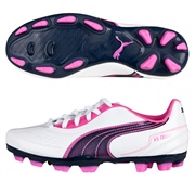 Puma v5.11 i Firm Ground Football Boots - White/New Navy/Fluo Pink - Kids