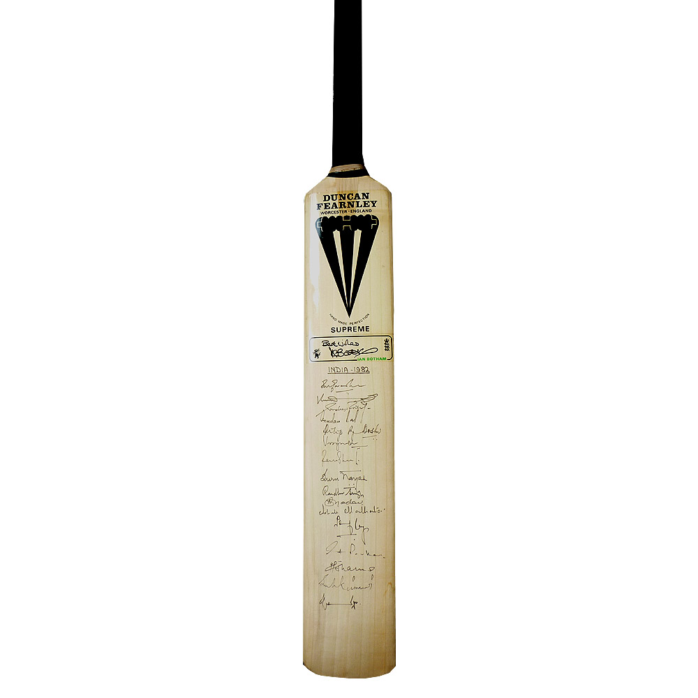 India - 1982 Tour to England - Fully signed bat