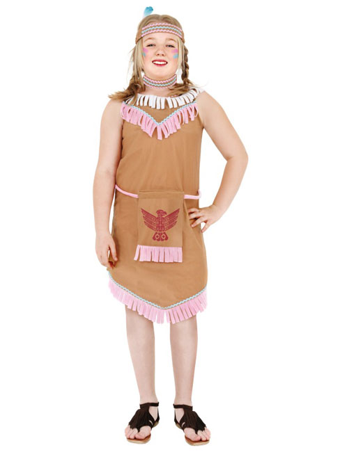 Red Indian Girl's Dressing Up Costume - Child's Fancy Dress - Large