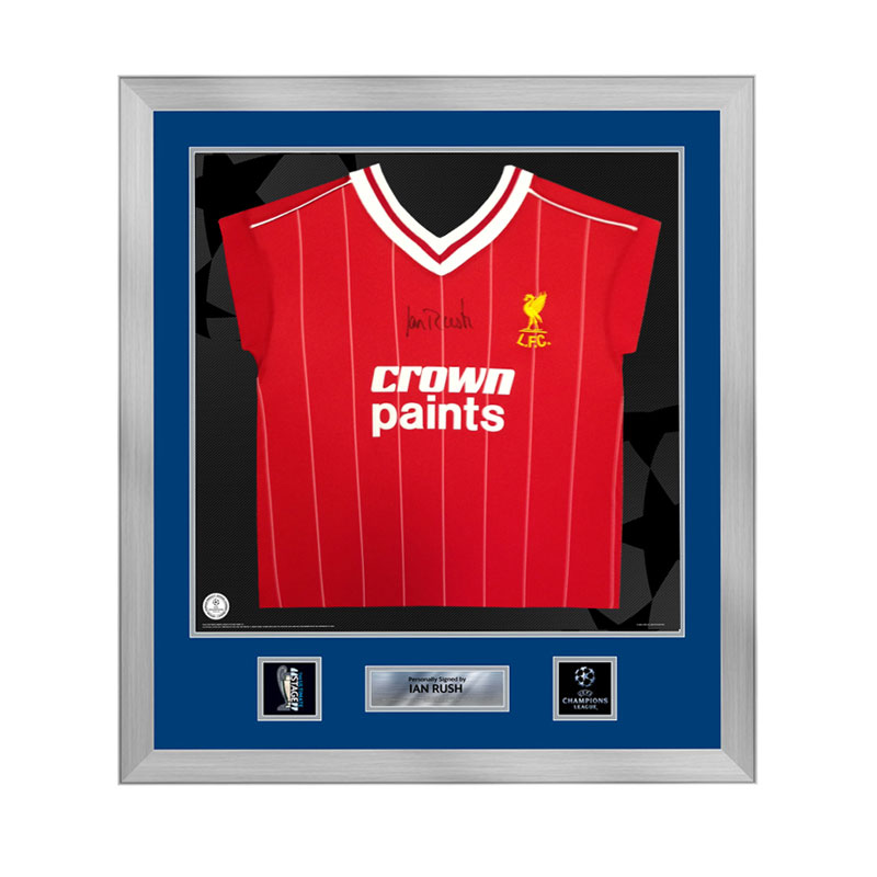 Official UEFA Champions League Ian Rush Signed and Framed Liverpool 1986 Shirt