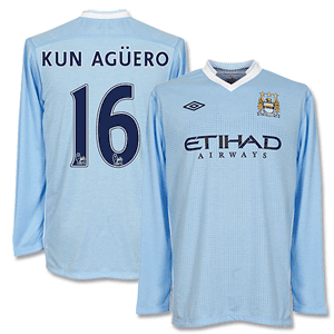 11-12 Man City Home L/S Shirt + Kun Aguero 16