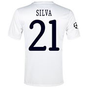 Manchester City UEFA Champions League Cup Away Shirt 2013/14 White with Silva 21 printing