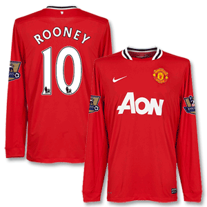 11-12 Man Utd Home L/S Shirt + Rooney 10 + PL Champions Patches
