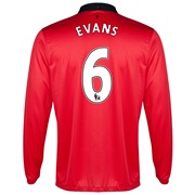 Manchester United Home Shirt 2013/14 - Long Sleeved with Evans 6 printing