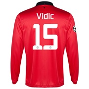 Manchester United UEFA Champions League Home Shirt 2013/14 - Long Sleeved with Vidic 15 printing