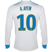 Olympique De Marseille Home Shirt LS 2013/14 - Mens White with A.Ayew 10 printing