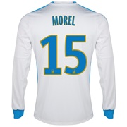 Olympique De Marseille Home Shirt LS 2013/14 - Mens White with Morel 15 printing