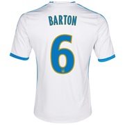 Olympique De Marseille Home Shirt SS 2013/14 - Mens White with Barton 6 printing
