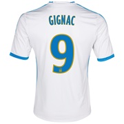 Olympique De Marseille Home Shirt SS 2013/14 - Mens White with Gignac 9 printing