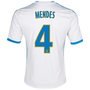 Olympique de Marseille Home Shirt SS 2013/14 - Mens White with Mendes 4 printing