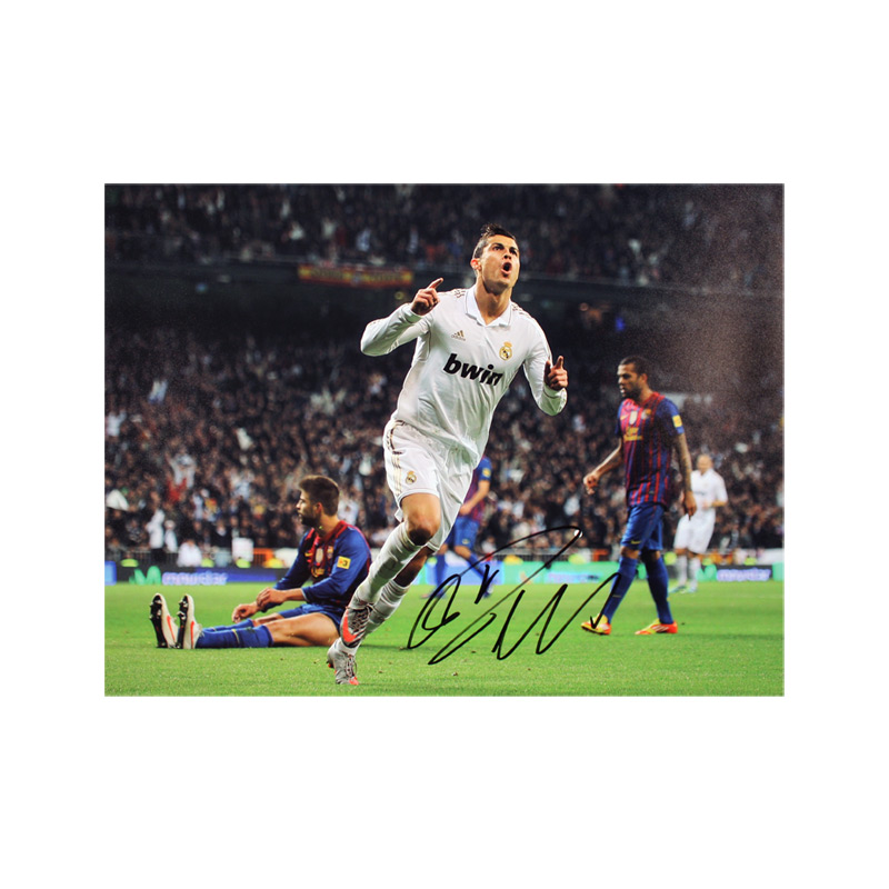 Cristiano Ronaldo Signed Real Madrid Photo - Goal Celebration Against Barcelona Damaged