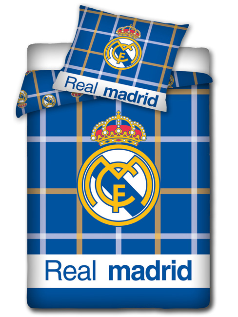 Real Madrid CF Checked Design Single Duvet Cover and Pillowcase Set