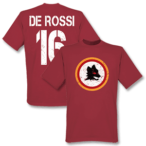 Roma Vintage Crest with De Rossi 16 T-shirt - Maroon