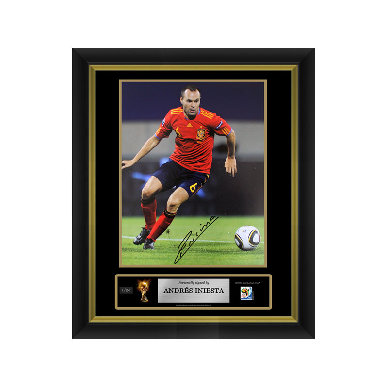 Official FIFA World Cup Andres Iniesta Signed and Framed Spain Photo