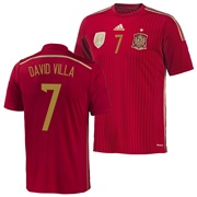 Spain Home Shirt 2013/15 - Kids with David Villa 7 printing